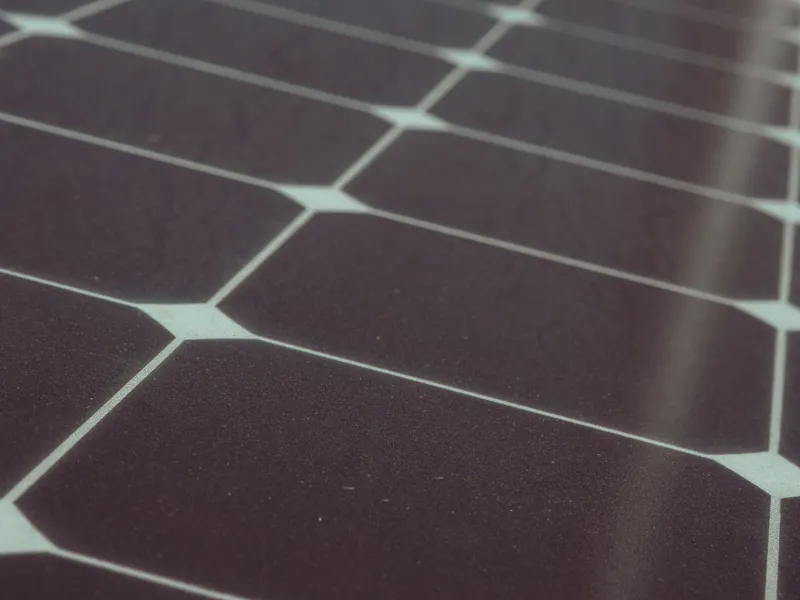 Close detail of solar cells in warm evening light